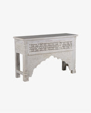 Vintage White Carved Mango Wood Console Table