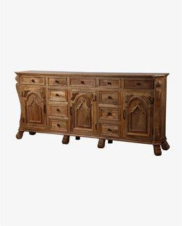 Rustic Mango Wood Sideboard Cabinet | 3 Door, 11 Drawer Handcrafted Storage Console