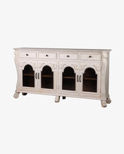 White Mango Wood Sideboard Cabinet | 4 Glass Door, 4 Drawer Storage Console