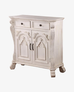 White Mango Wood Sideboard Cabinet | 2 Door Panel, 2 Drawer Handcrafted Storage Unit
