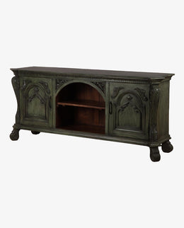 Hand Carved Mango Wood Plasma TV Cabinet | 2 Door Rustic Entertainment Unit