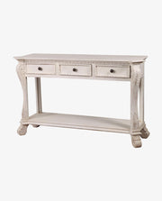 White Mango Wood Console Table | Handcrafted Entryway Table with 3 Drawers