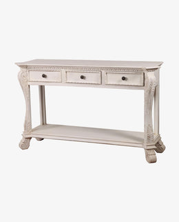 White Mango Wood Console Table | Handcrafted Entryway Table with 3 Drawers