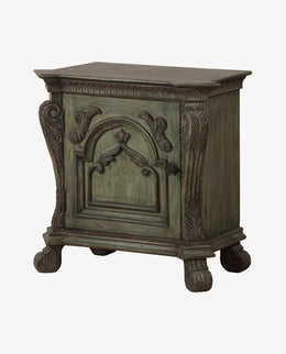 Hand Carved Mango Wood Bedside Table | Rustic Nightstand with Cabinet Door