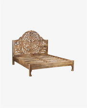 Traditional Mango Wood Bed Frame | Hand Carved Rustic Wooden Bed