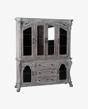 Grand Mango Wood 6-Door Glass Sideboard & Hutch | Sandblasted Finish