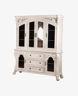 Grand 6-Door Mango Wood Display Hutch & Sideboard | Antique White