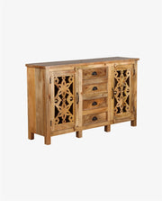 Traditional Hand-Carved Mango Wood 4-Door Armoire | Natural Finish