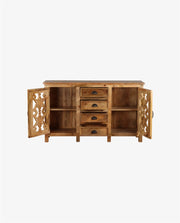 Traditional Hand-Carved Mango Wood 4-Door Armoire | Natural Finish