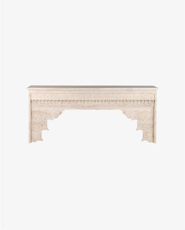 White Hand-Carved Mango Wood Console Table