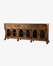 Extra-Long 6-Door Mango Wood Sideboard | Natural Glass Front